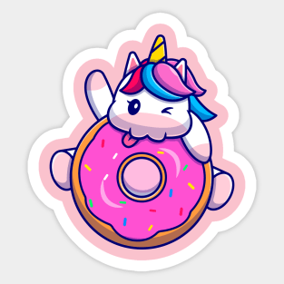 Cute Unicorn Eating Doughnut Cartoon Sticker